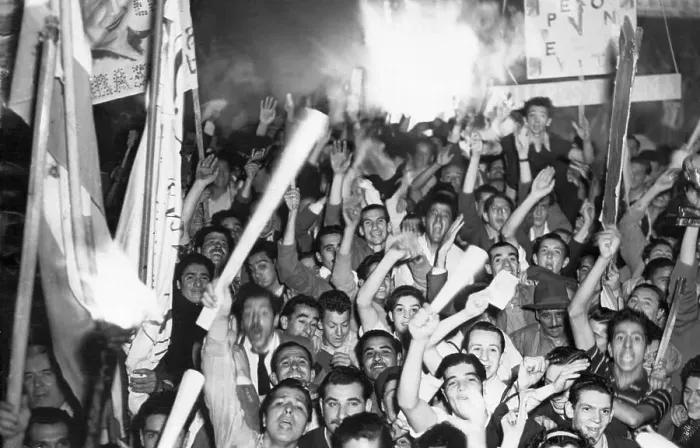 Framed Print : Crowds Cheer at Juan Peron's Reelection Framed Print : Crowds Cheer at Juan Peron's Reelection