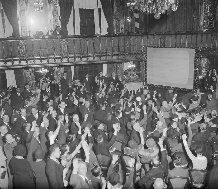 Framed Print : Crowds Cheering While Reviewing Election Results Framed Print : Crowds Cheering While Reviewing Election Results