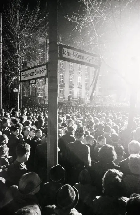 Framed Print : Crowds at John F. Kennedy Platz in Berlin Framed Print : Crowds at John F. Kennedy Platz in Berlin