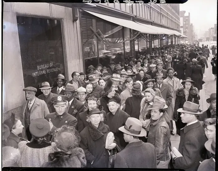 Framed Print : Crowds Line Up at IRS to Pay Taxes Framed Print : Crowds Line Up at IRS to Pay Taxes