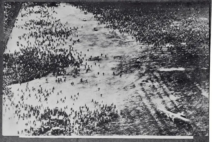 Framed Print : Crowds Rushing Toward Plane Framed Print : Crowds Rushing Toward Plane