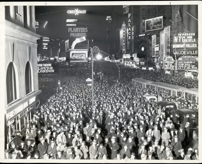 Framed Print : Crowds in Street on New Years Framed Print : Crowds in Street on New Years