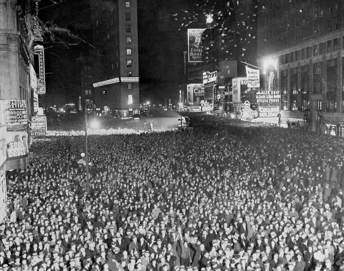 Framed Print : Crowds in Street on New Years Framed Print : Crowds in Street on New Years