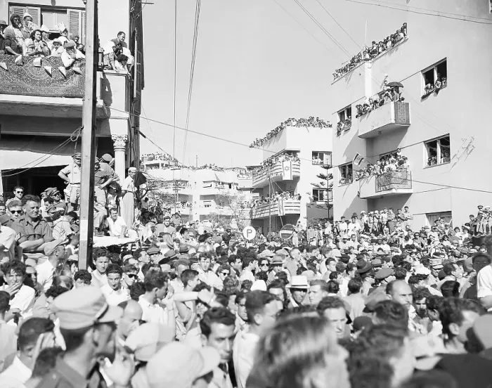 Framed Print : Crowds Fill Street Before Parade Framed Print : Crowds Fill Street Before Parade