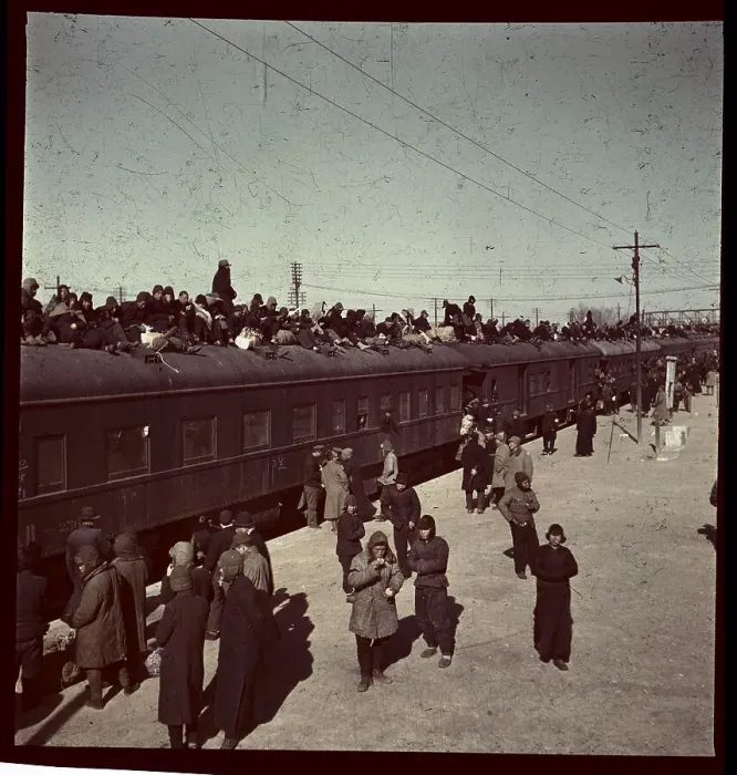 Framed Print : Crowds on and Around Trains Framed Print : Crowds on and Around Trains
