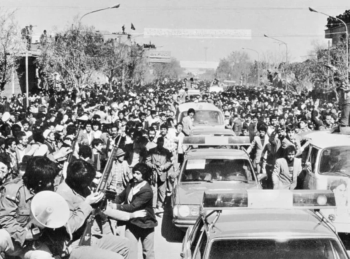 Framed Print : Crowds Welcome Khomeini's Car on Return Framed Print : Crowds Welcome Khomeini's Car on Return