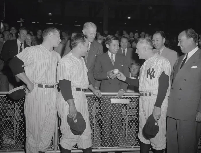 Framed Print : Crown Prince Akihito Receiving Customary Yankee Baseball Framed Print : Crown Prince Akihito Receiving Customary Yankee Baseball