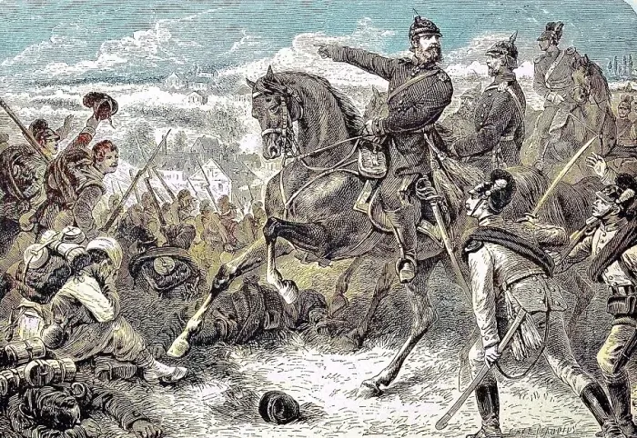 Framed Print : The Crown Prince at the Battle of Woerth on 6 August 1870, also known as the Battle of Reichshoffen or the Battle of Froschwiller, troops from Germany under the command of Crown Prince Frederick near the village of Woerth in Alsace, France Framed Print : The Crown Prince at the Battle of Woerth on 6 August 1870, also known as the Battle of Reichshoffen or the Battle of Froschwiller, troops from Germany under the command of Crown Prince Frederick near the village of Woerth in Alsace, France