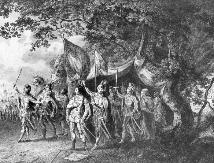 Framed Print : Crowning Ceremony for Henry VII at Bosworth Field Framed Print : Crowning Ceremony for Henry VII at Bosworth Field
