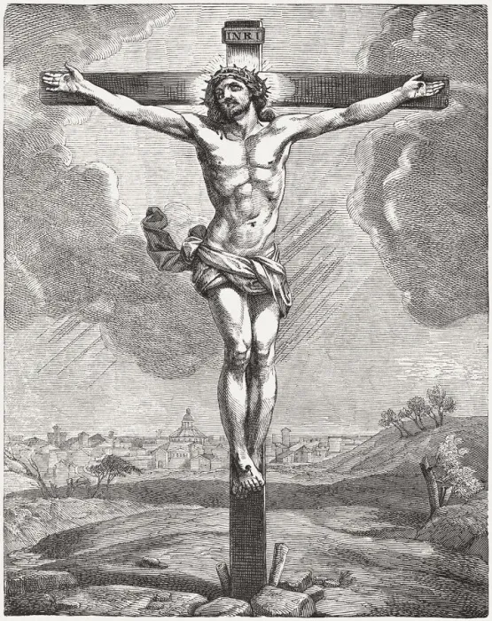 Framed Print : The crucified Jesus, wood engraving, published c. 1880 Framed Print : The crucified Jesus, wood engraving, published c. 1880