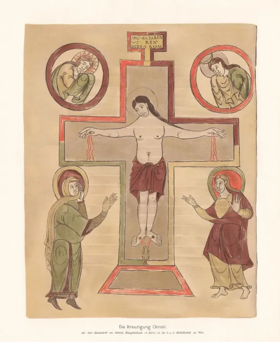 Framed Print : Crucifixion of Christ, gospel book (9th century), facsimile (chromolithograph), 1897