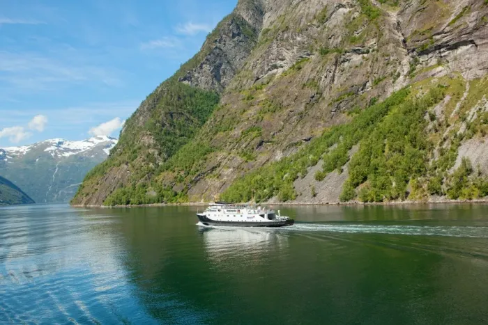Framed Print : Cruise ship navigate in Geirangerfjord Framed Print : Cruise ship navigate in Geirangerfjord