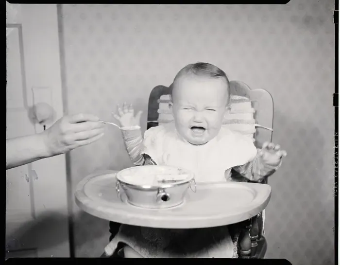 Framed Print : Crying Baby in High Chair Framed Print : Crying Baby in High Chair