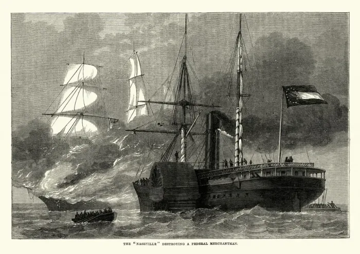 Framed Print : CSS Nashville (1853) destroying a frederal merchantman, Civil War Framed Print : CSS Nashville (1853) destroying a frederal merchantman, Civil War