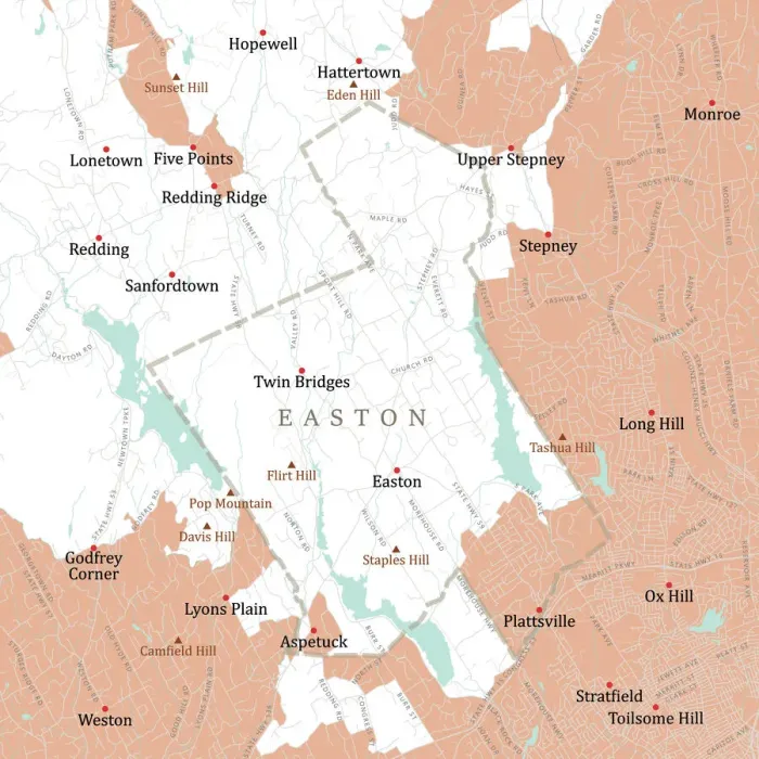 Framed Print : CT Fairfield Easton Vector Road Map Framed Print : CT Fairfield Easton Vector Road Map