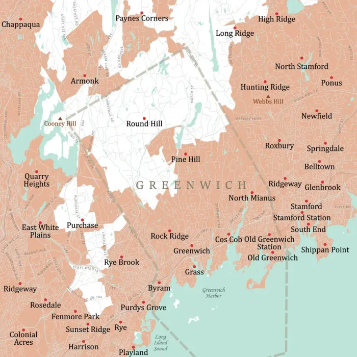 Framed Print : CT Fairfield Greenwich Vector Road Map Framed Print : CT Fairfield Greenwich Vector Road Map