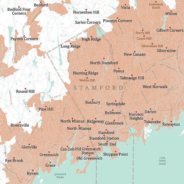 CT Fairfield Stamford Vector Road Map
