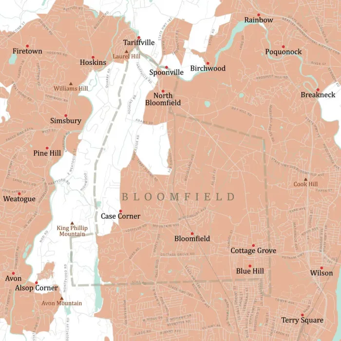 Framed Print : CT Hartford Bloomfield Vector Road Map Framed Print : CT Hartford Bloomfield Vector Road Map