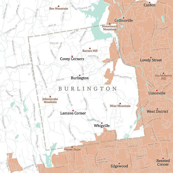 CT Hartford Burlington Vector Road Map