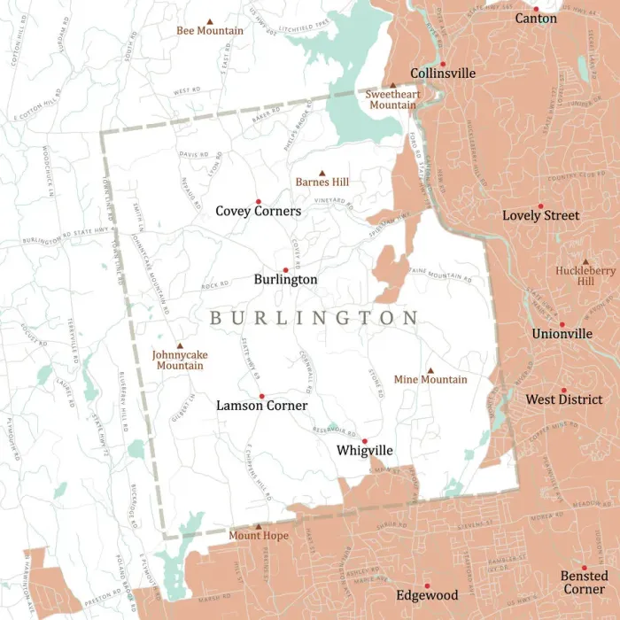 Framed Print : CT Hartford Burlington Vector Road Map Framed Print : CT Hartford Burlington Vector Road Map