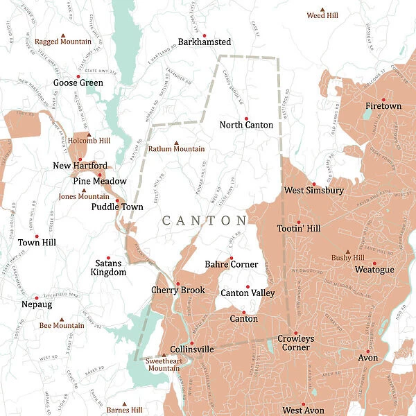CT Hartford Canton Vector Road Map