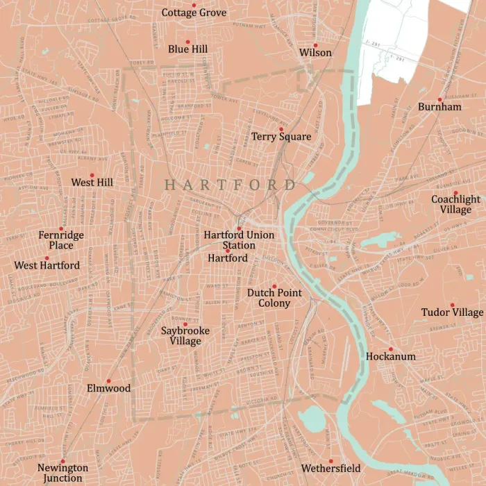 Framed Print : CT Hartford City Vector Road Map Framed Print : CT Hartford City Vector Road Map