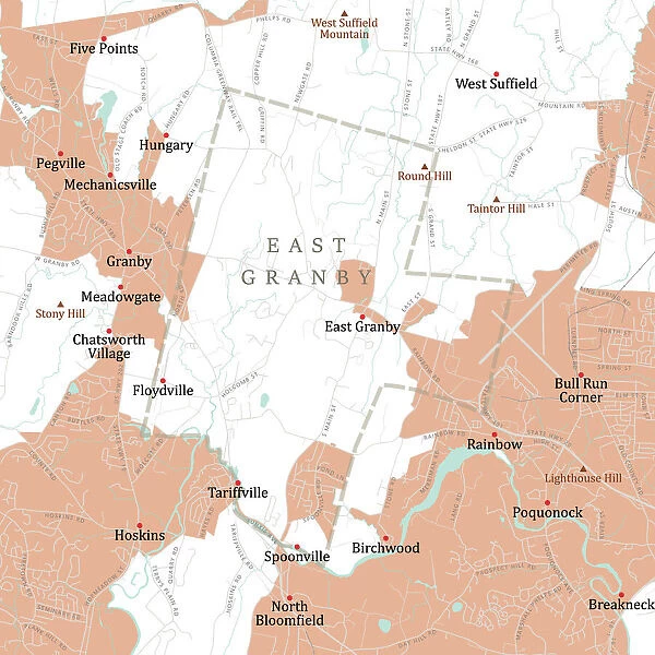 CT Hartford East Granby Vector Road Map
