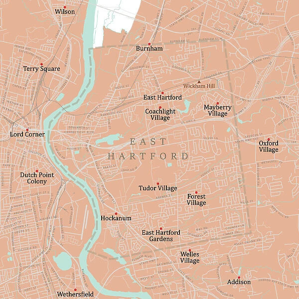CT Hartford East Hartford Vector Road Map