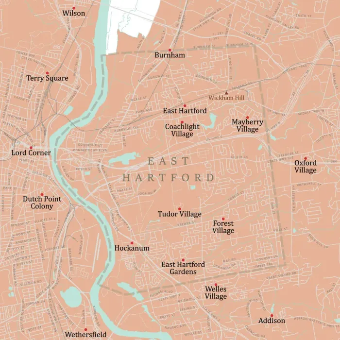 Framed Print : CT Hartford East Hartford Vector Road Map Framed Print : CT Hartford East Hartford Vector Road Map
