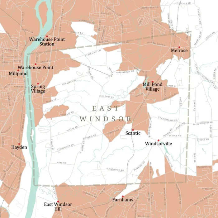 Framed Print : CT Hartford East Windsor Vector Road Map Framed Print : CT Hartford East Windsor Vector Road Map