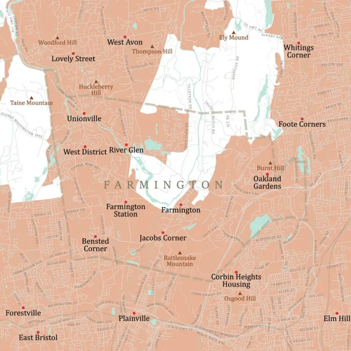 Framed Print : CT Hartford Farmington Vector Road Map Framed Print : CT Hartford Farmington Vector Road Map