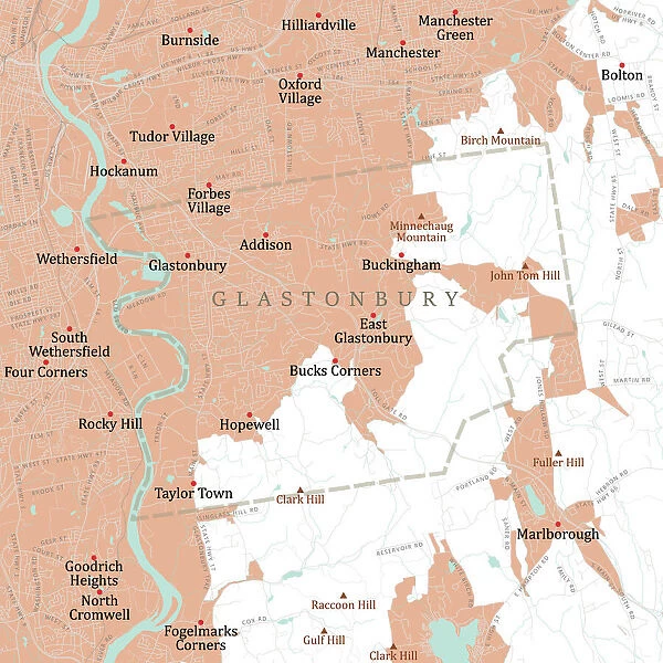 CT Hartford Glastonbury Vector Road Map