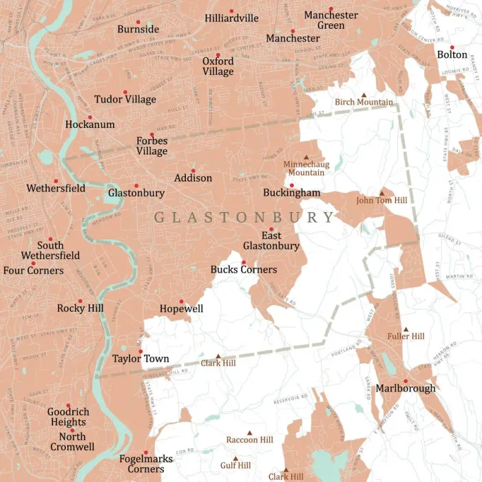 Framed Print : CT Hartford Glastonbury Vector Road Map Framed Print : CT Hartford Glastonbury Vector Road Map