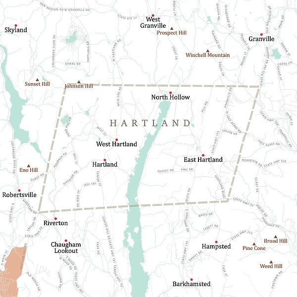CT Hartford Hartland Vector Road Map