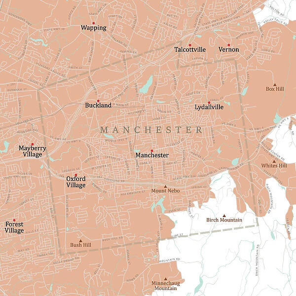 CT Hartford Manchester Vector Road Map