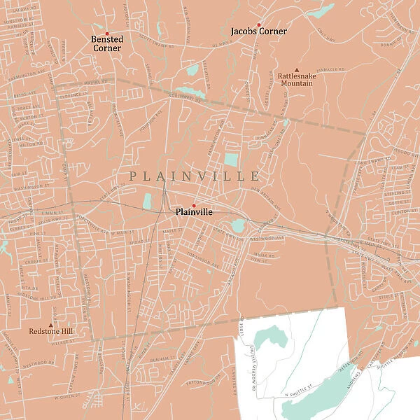 CT Hartford Plainville Vector Road Map