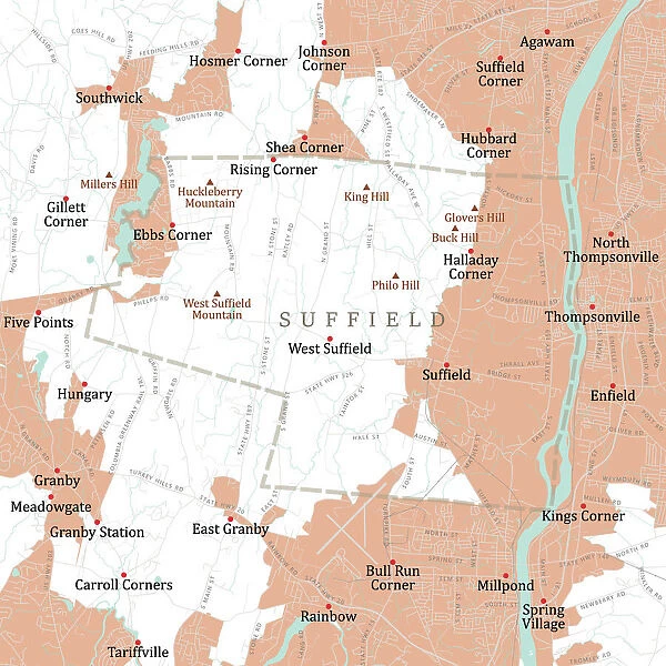 CT Hartford Suffield Vector Road Map