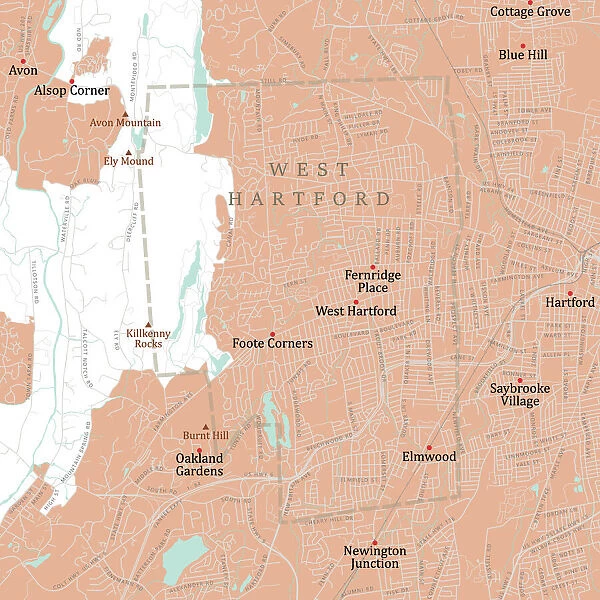 CT Hartford West Hartford Vector Road Map