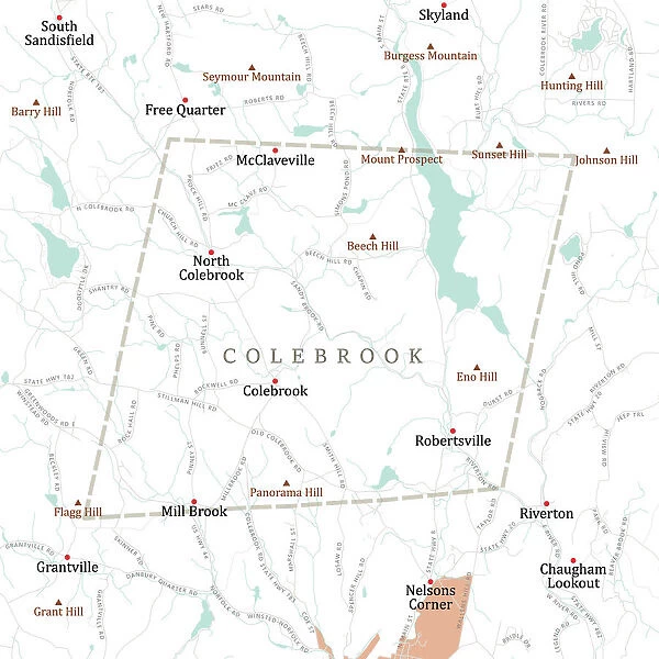 CT Litchfield Colebrook Vector Road Map