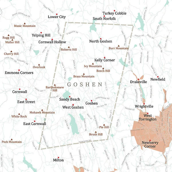 CT Litchfield Goshen Vector Road Map