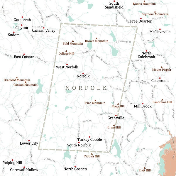 CT Litchfield Norfolk Vector Road Map