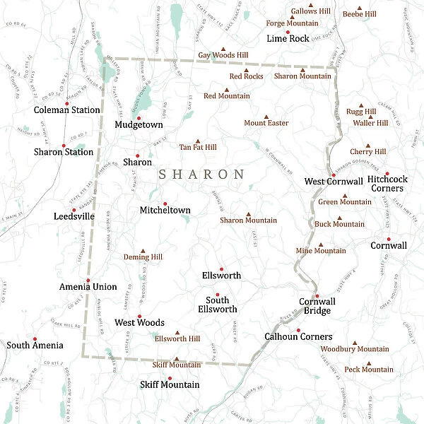 CT Litchfield Sharon Vector Road Map