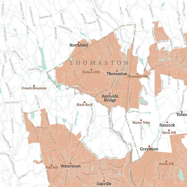 CT Litchfield Thomaston Vector Road Map