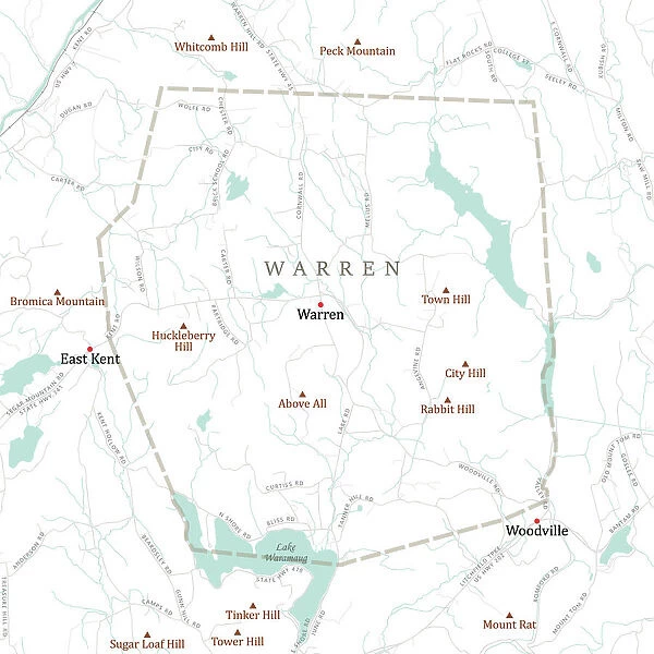 CT Litchfield Warren Vector Road Map