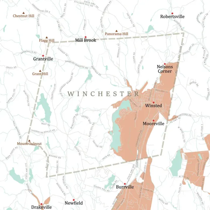 Framed Print : CT Litchfield Winchester Vector Road Map Framed Print : CT Litchfield Winchester Vector Road Map