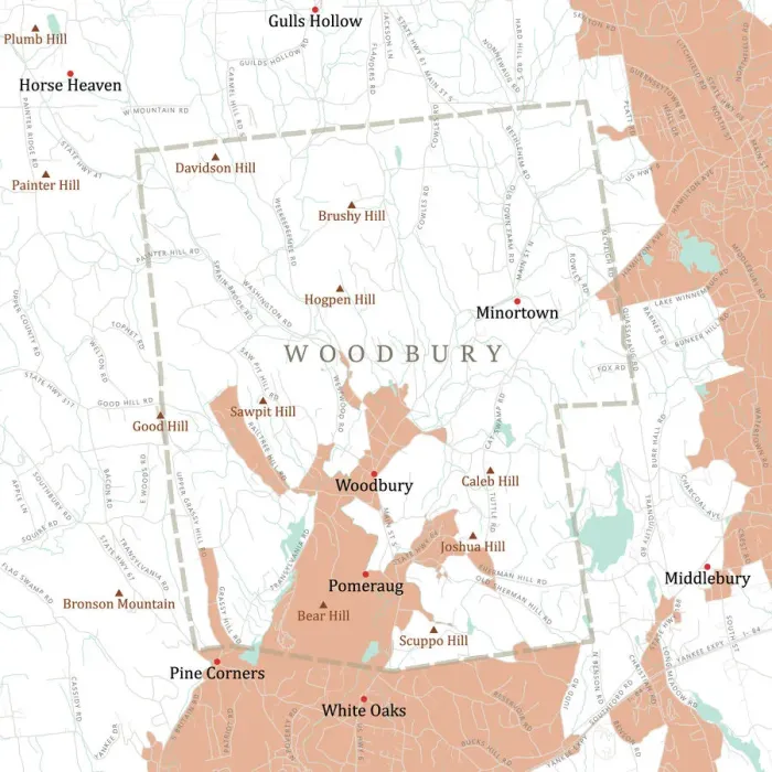 Framed Print : CT Litchfield Woodbury Vector Road Map Framed Print : CT Litchfield Woodbury Vector Road Map