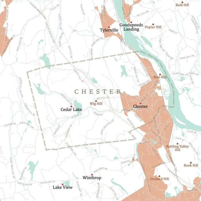 Framed Print : CT Middlesex Chester Vector Road Map Framed Print : CT Middlesex Chester Vector Road Map
