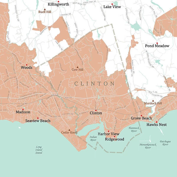 CT Middlesex Clinton Vector Road Map