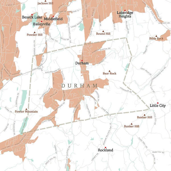 CT Middlesex Durham Vector Road Map