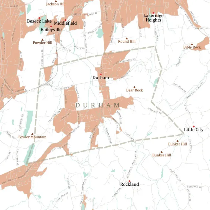 Framed Print : CT Middlesex Durham Vector Road Map Framed Print : CT Middlesex Durham Vector Road Map